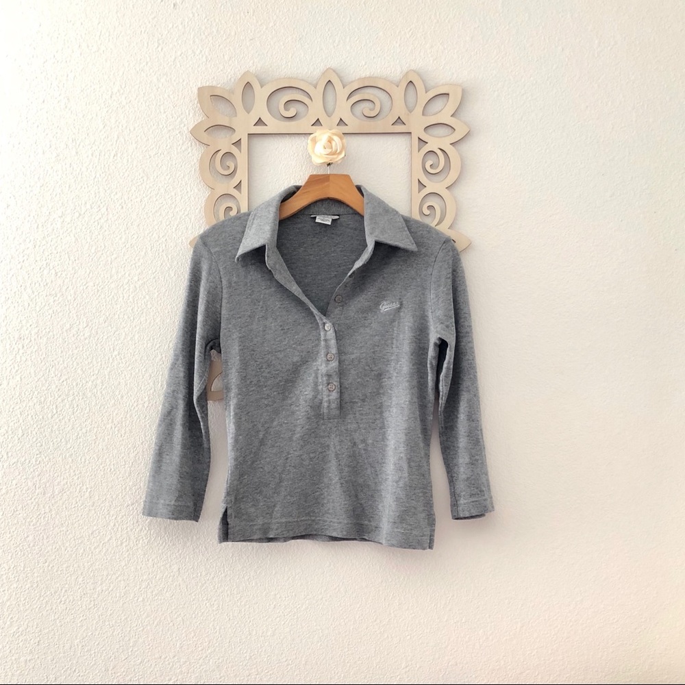 Guess Heather Grey Polo Top